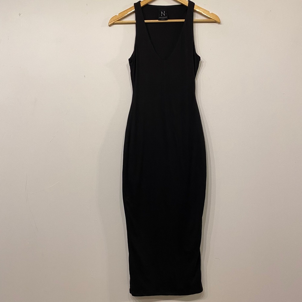 Naked Wardrobe Womens Black Bodycon V-Neck Sleeveless Midi Dress Size S